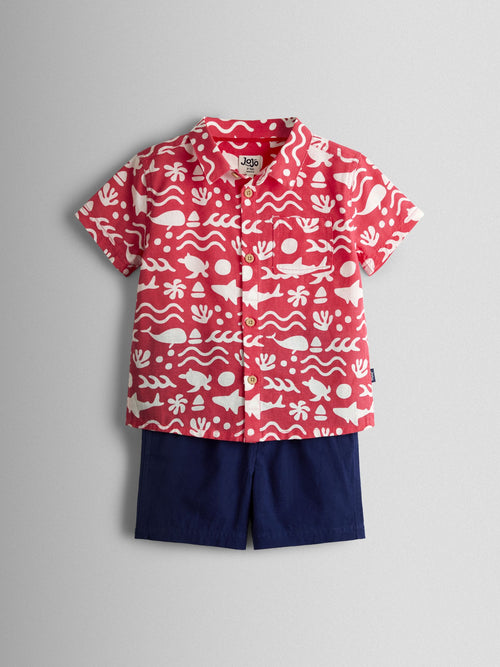 JoJo Maman Bébé Red Ocean 2-Piece Shirt & Short Set image 1