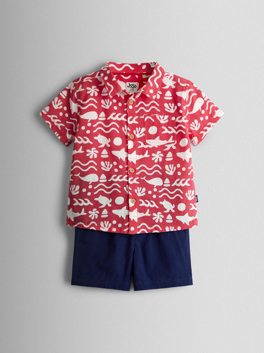 JoJo Maman Bébé Red Ocean 2-Piece Shirt & Short Set image 1