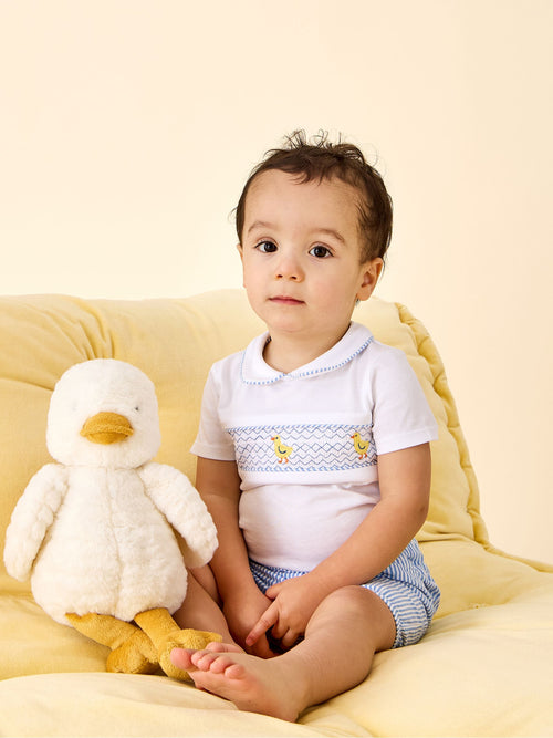 JoJo Maman Bébé Light Blue Chick Embroidered Body & Shorts Set 2 Piece image 1