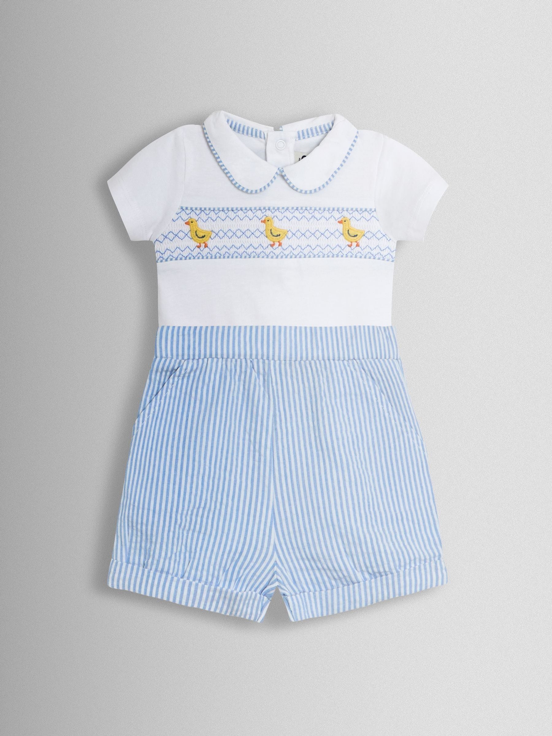 JoJo Maman Bébé Light Blue Chick Embroidered Body & Shorts Set 2 Piece image 2