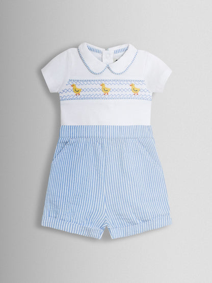 JoJo Maman Bébé Light Blue Chick Embroidered Body & Shorts Set 2 Piece image 2
