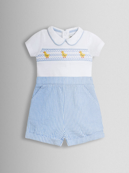 JoJo Maman Bébé Light Blue Chick Embroidered Body & Shorts Set 2 Piece image 2