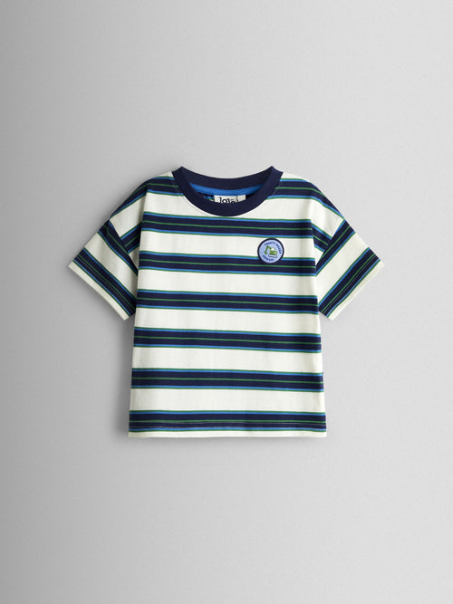 JoJo Maman Bébé Navy Blue Stripe Digger Applique T-Shirt image 1