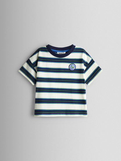 JoJo Maman Bébé Navy Blue Stripe Digger Applique T-Shirt image 1