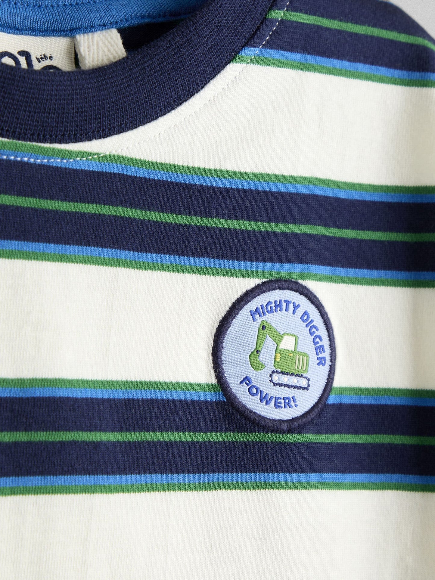 JoJo Maman Bébé Navy Blue Stripe Digger Applique T-Shirt image 3