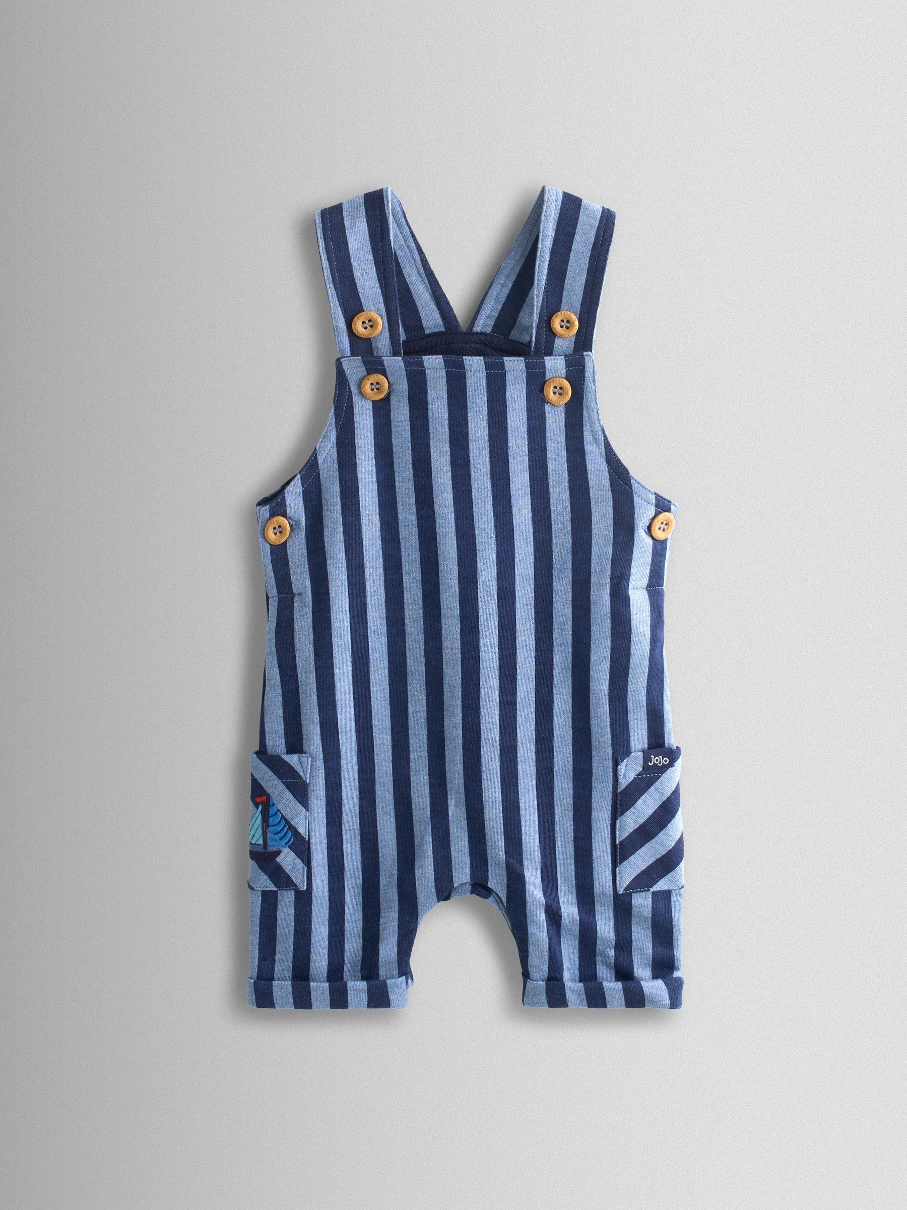 JoJo Maman Bébé Blue 2-Piece Stripe Dungarees & T-Shirt Set image 4