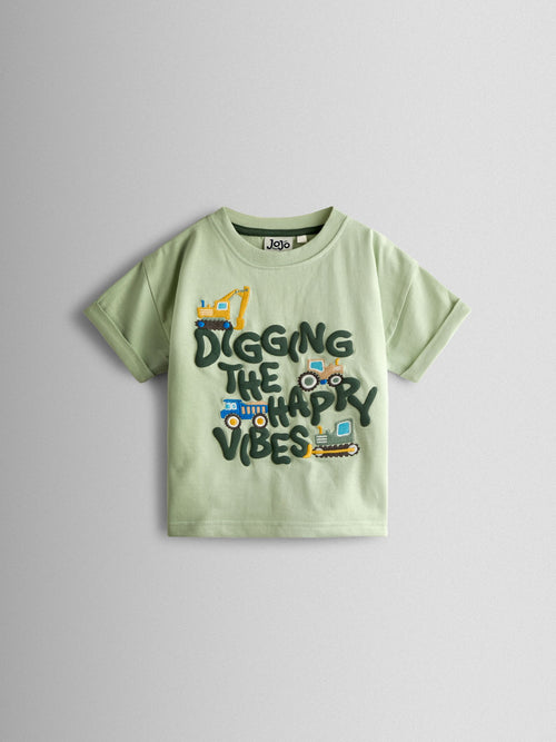 JoJo Maman Bébé Green Digger Graphic T-Shirt image 1