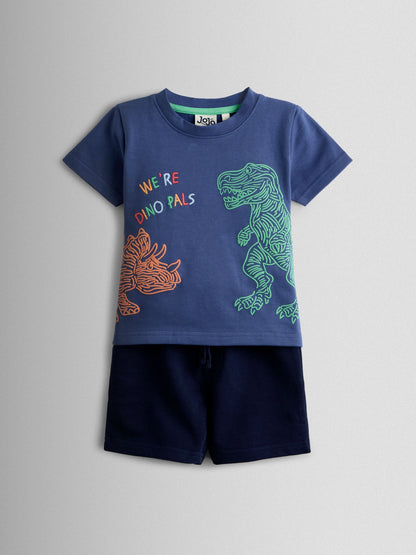 JoJo Maman Bébé Blue 2-Piece Dino T-Shirt & Shorts Set image 1