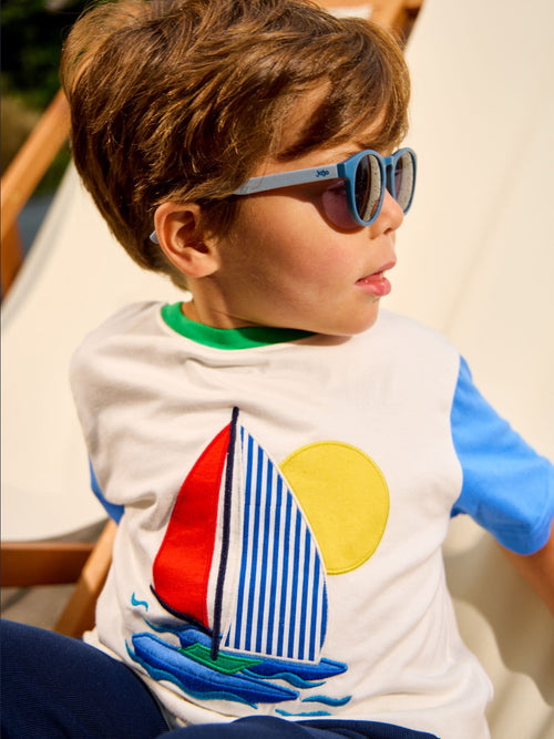 JoJo Maman Bébé Natural Boat Stripe Appliqué T-Shirt image 1
