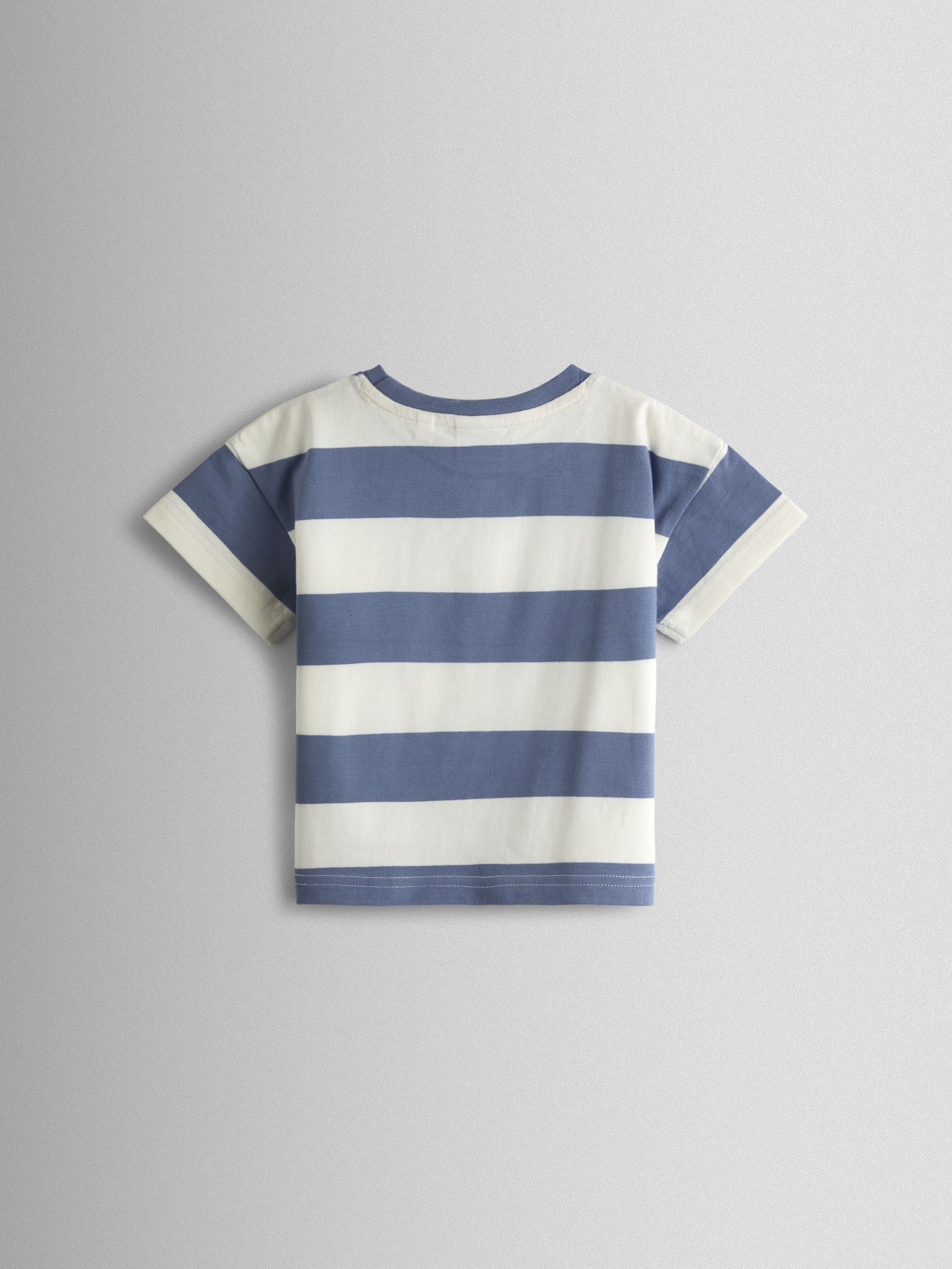 JoJo Maman Bébé Blue Stripe Campervan Pocket Appliqué T-Shirt image 3