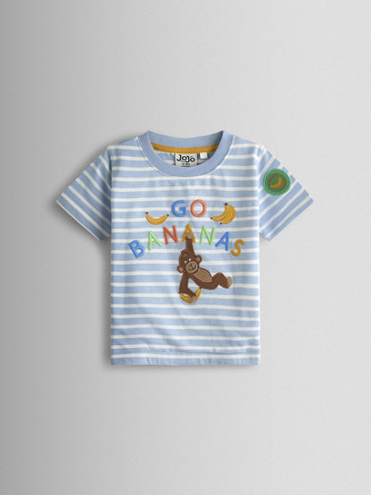 JoJo Maman Bébé Blue Monkey Character Appliqué T-Shirt image 1