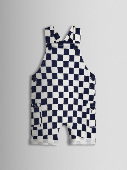 JoJo Maman Bébé Dark Navy Blue 2-Piece Checkerboard Dungarees & T-Shirt Set image 2