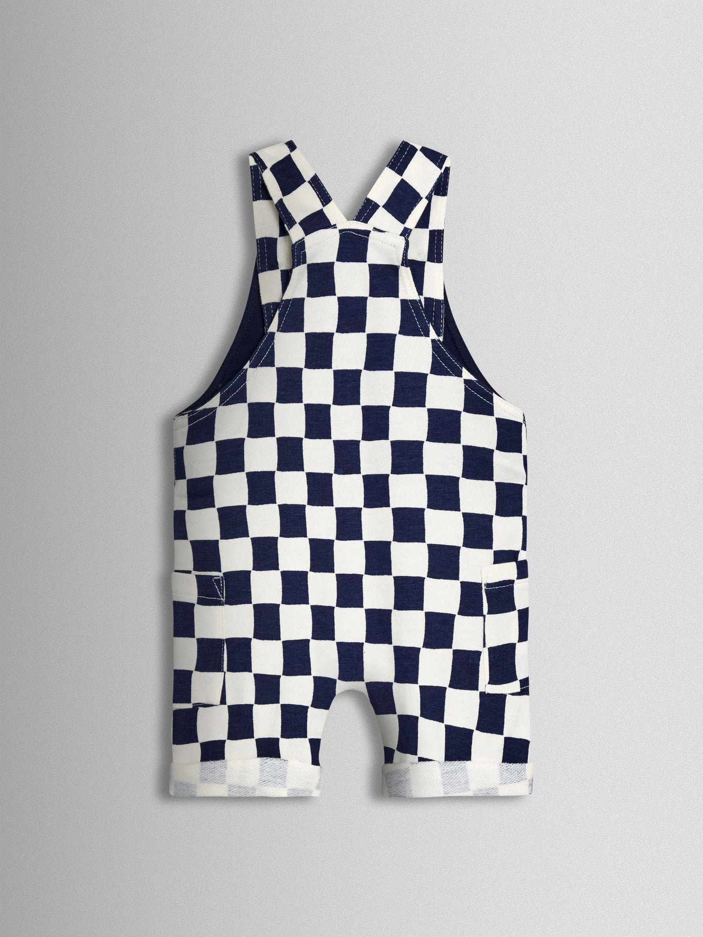 JoJo Maman Bébé Dark Navy Blue 2-Piece Checkerboard Dungarees & T-Shirt Set image 3