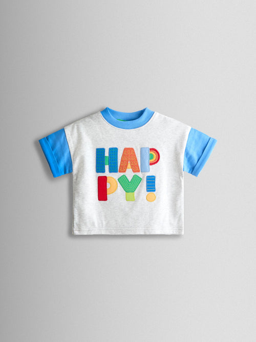 JoJo Maman Bébé Grey Happy Slogan Appliqué T-Shirt image 1