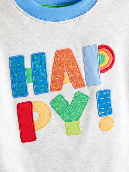 JoJo Maman Bébé Grey Happy Slogan Appliqué T-Shirt image 3