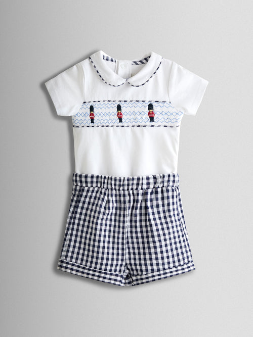 JoJo Maman Bébé Navy Guard 2-Piece Smocked Embroidered Body & Shorts Set image 1