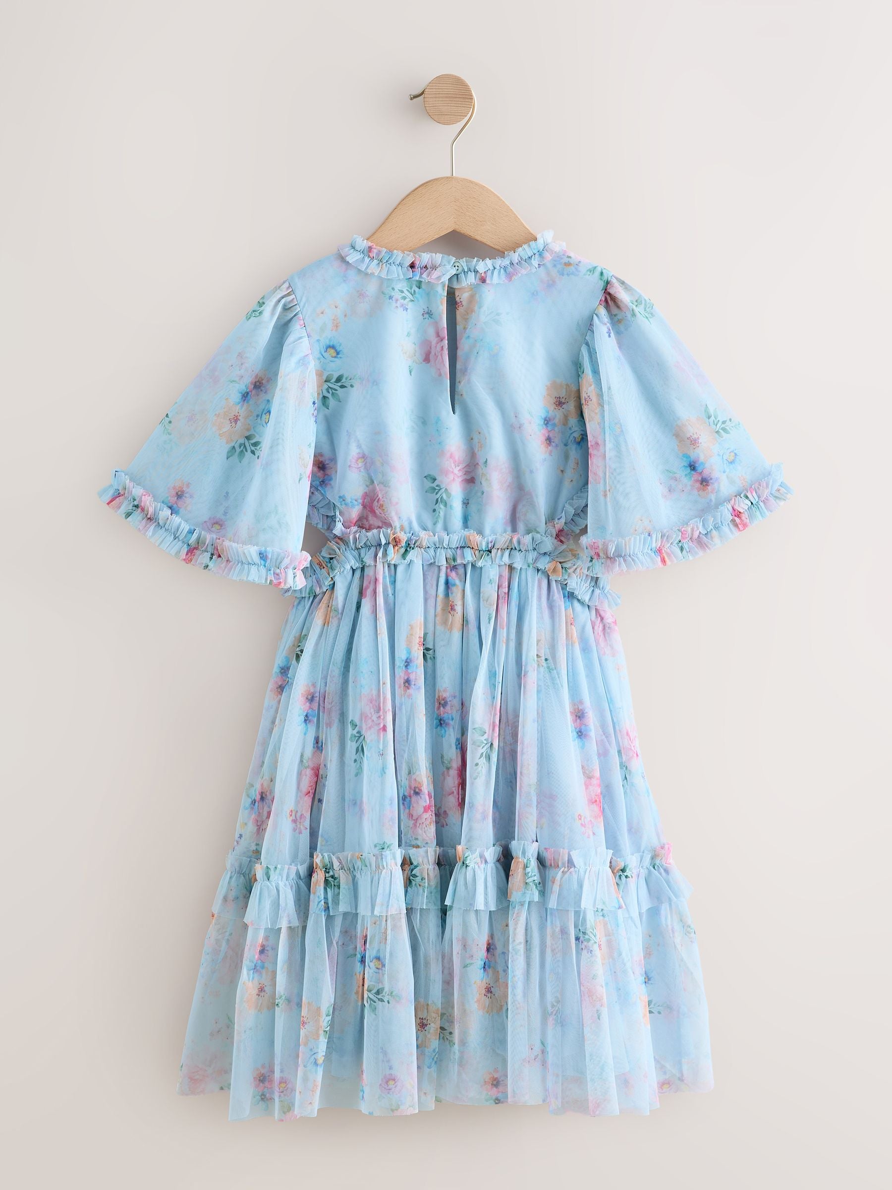 Light Blue Floral Angel Sleeve Mesh Occasion Dress (3-16yrs) image 7