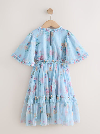 Light Blue Floral Angel Sleeve Mesh Occasion Dress (3-16yrs) image 7