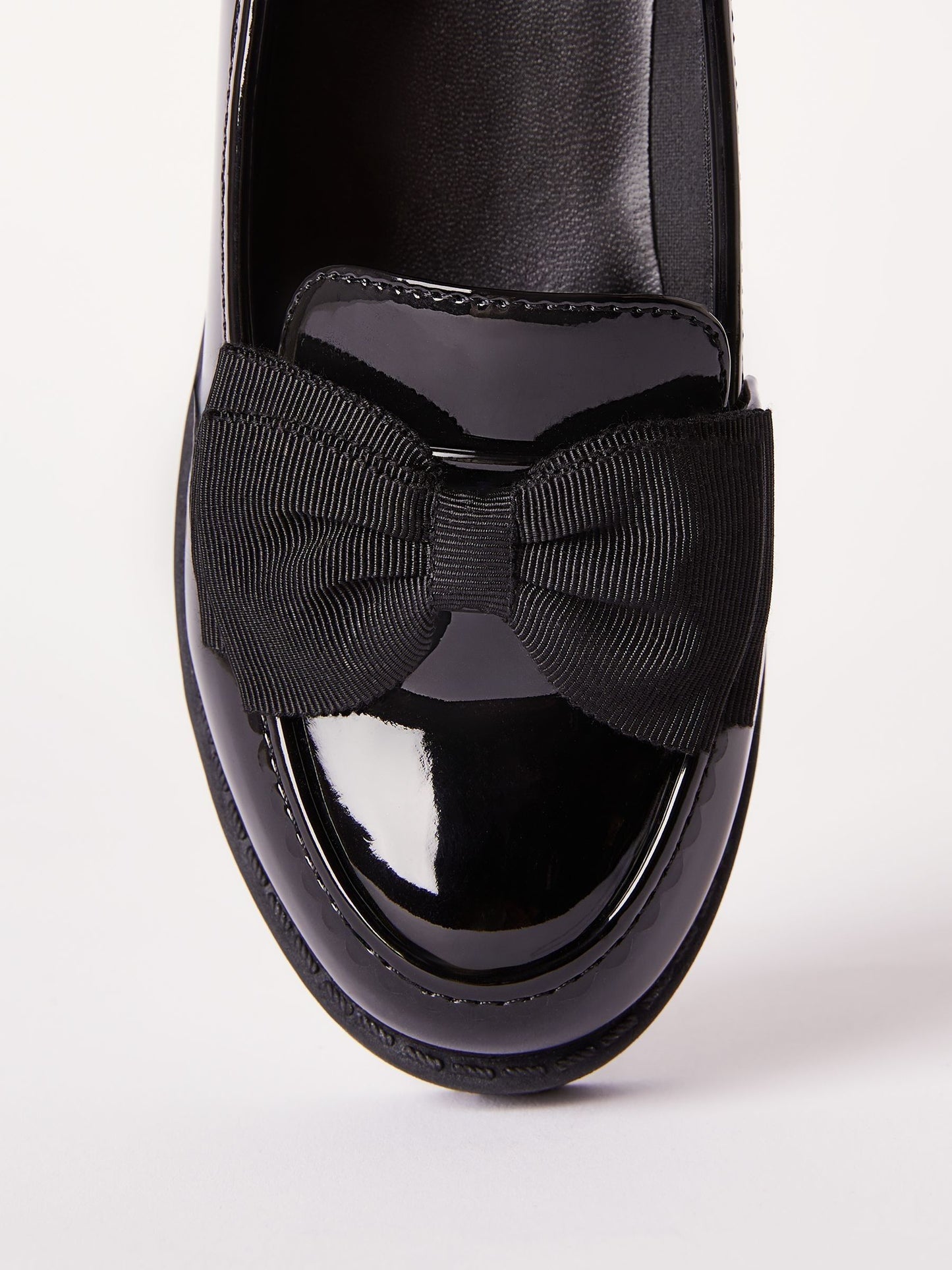 Lipsy Black Narrow Fit (E) Patent Chunky Bow Slip On Loafer School Shoes image 4