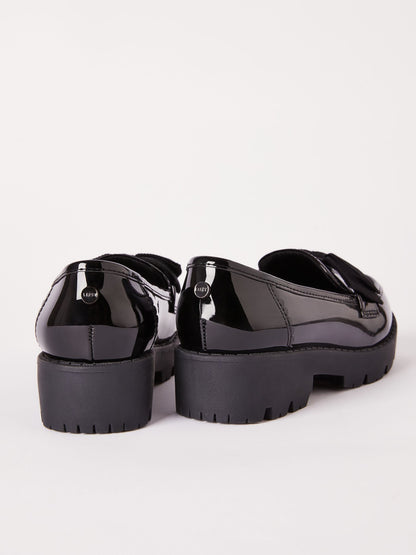 Lipsy Black Narrow Fit (E) Patent Chunky Bow Slip On Loafer School Shoes image 5