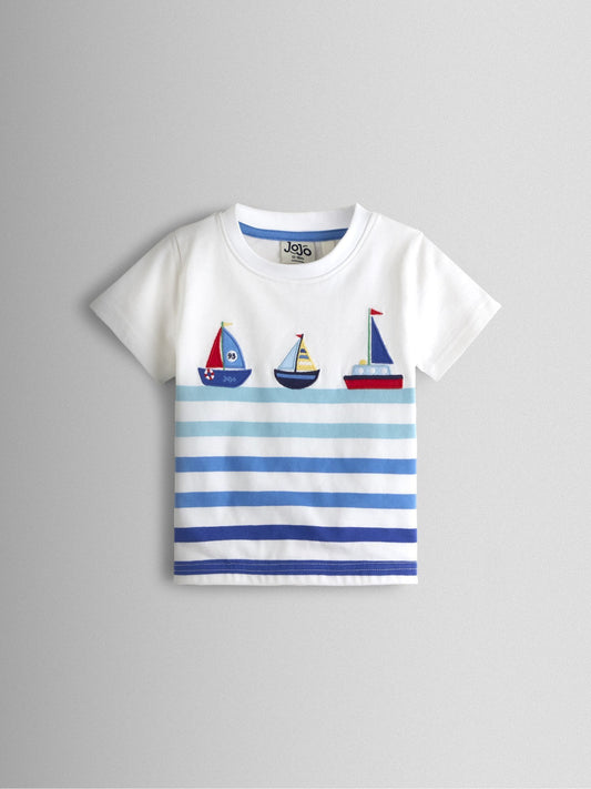 JoJo Maman Bébé Blue & White Boat 2-Pack Appliqué T-Shirts image 2