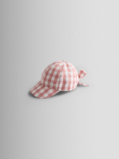 JoJo Maman Bébé Light Pink Gingham Cap With Bow image 2