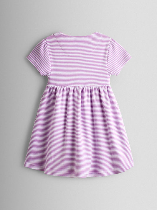 JoJo Maman Bébé Lilac Purple Cherry Appliqué Pocket Flutter Sleeve Dress image 2