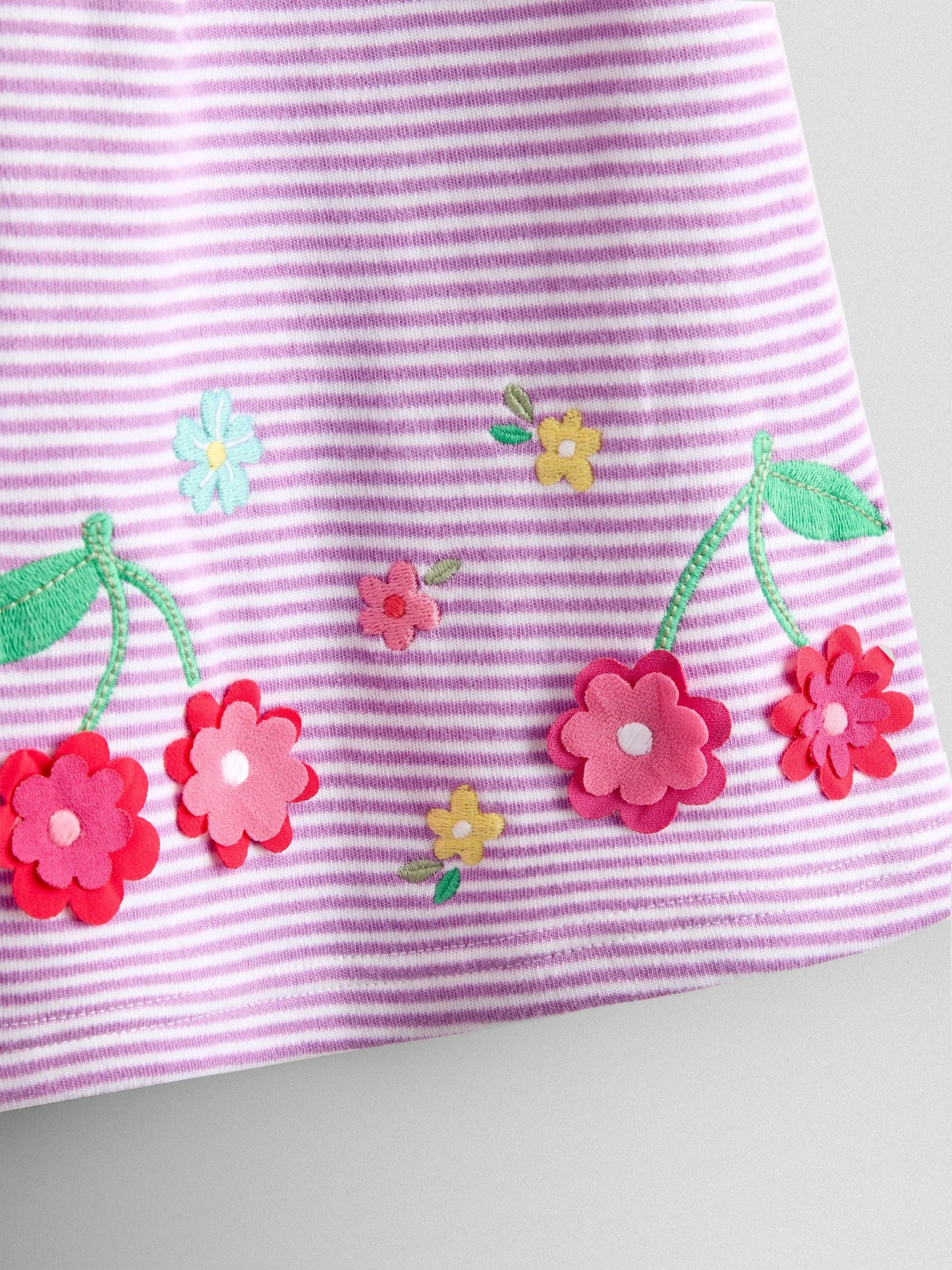 JoJo Maman Bébé Lilac Purple Cherry Appliqué Pocket Flutter Sleeve Dress image 3