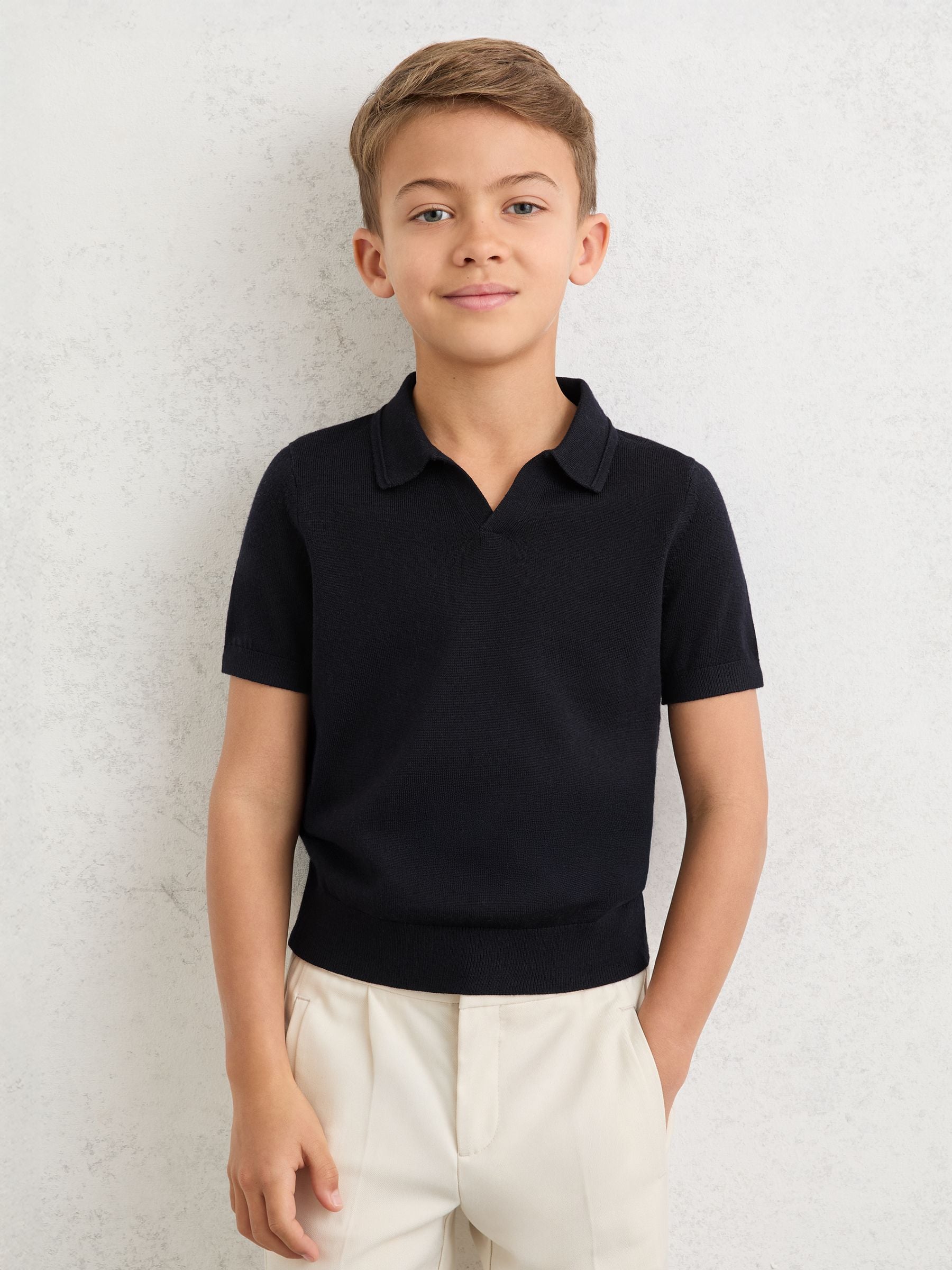 Dsiney Kidz - Reiss Navy Duchie 3-9 yrs Wool Open-Collar Polo Shirt image 3