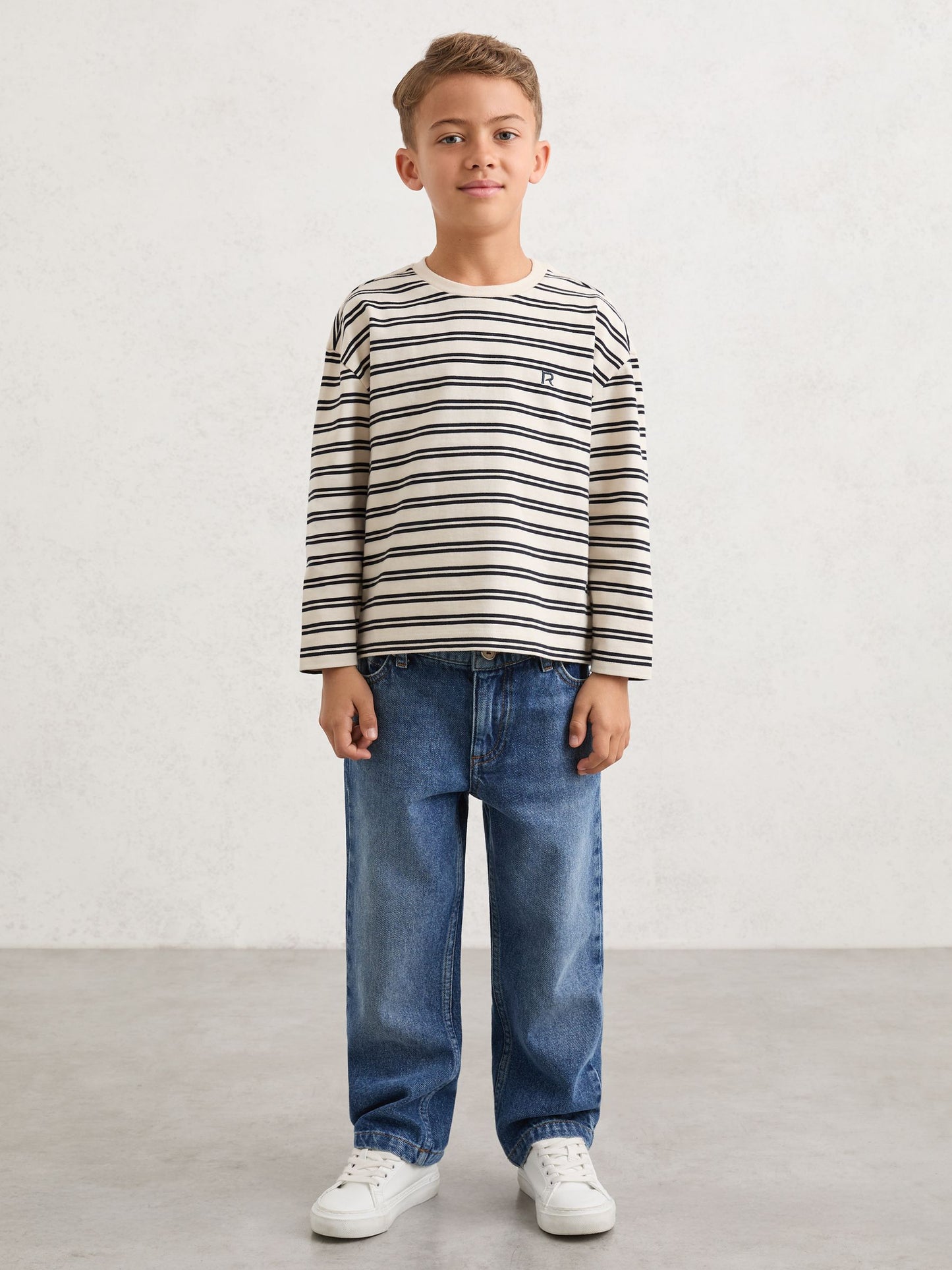 Reiss Navy/White Marley 3-9 yrs Cotton Stripe Long-Sleeve T-Shirt image 1