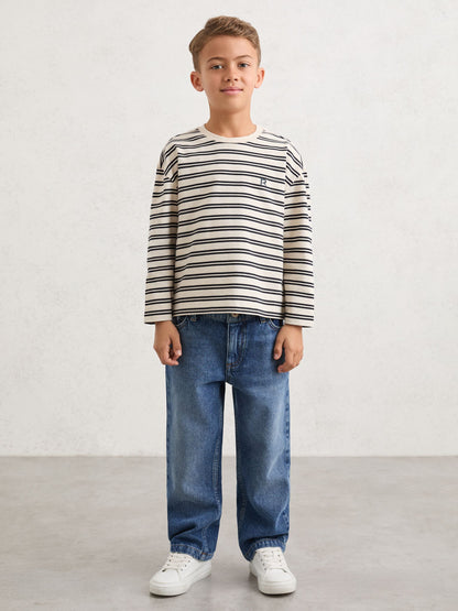 Reiss Navy/White Marley 3-9 yrs Cotton Stripe Long-Sleeve T-Shirt image 1