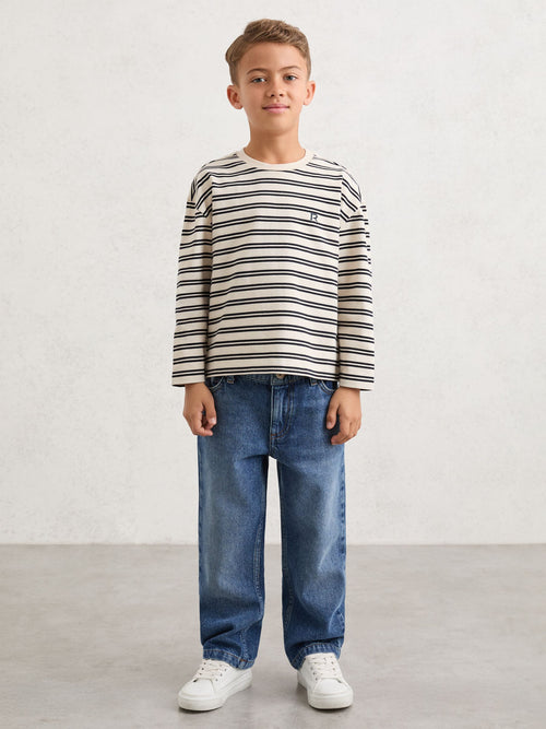 Reiss Navy/White Marley 3-9 yrs Cotton Stripe Long-Sleeve T-Shirt image 1