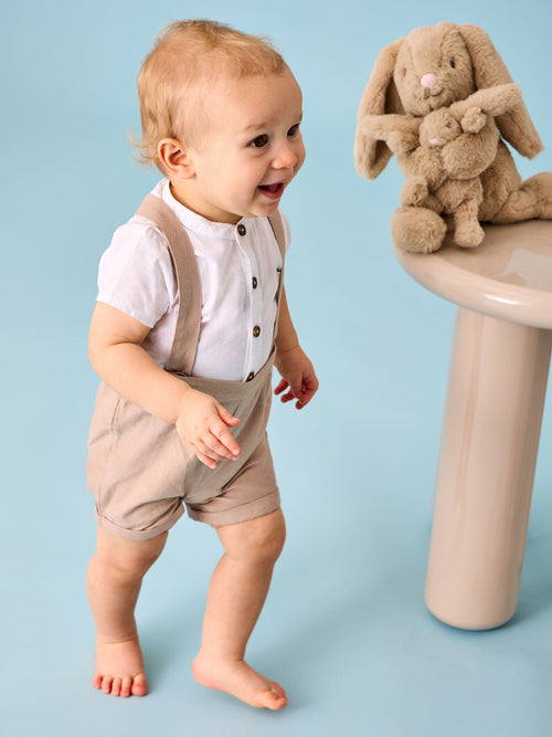 JoJo Maman Bébé Natural 2-Piece Grandad Shirt & Shorts Set image 1