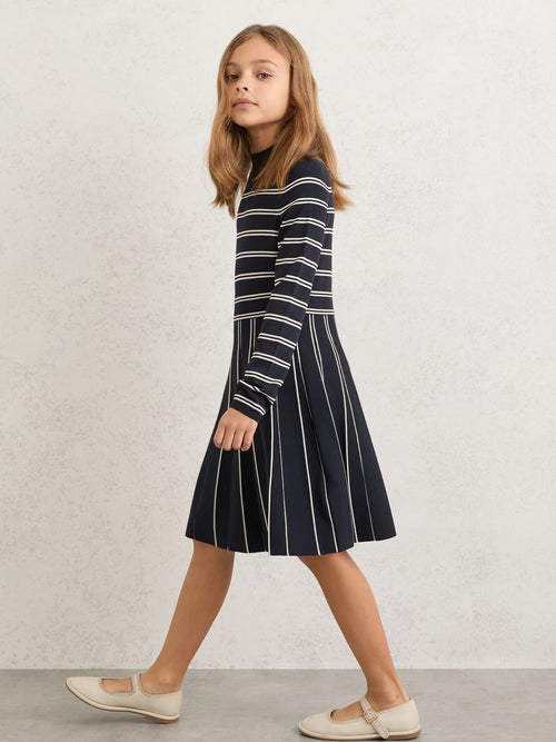 Reiss Navy/Ivory Daphne 3-9 yrs Stripe Knitted Skater Dress image 1