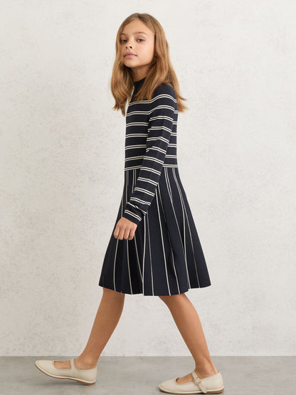 Reiss Navy/Ivory Daphne 9-13 yrs Stripe Knitted Skater Dress image 3