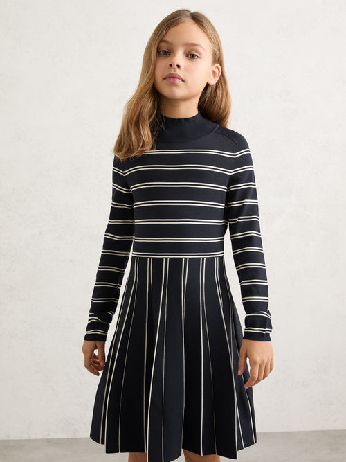 Reiss Navy/Ivory Daphne 9-13 yrs Stripe Knitted Skater Dress image 1