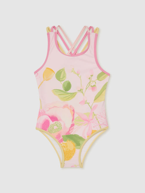 Reiss Pink Print Yasmin 3-9 yrs Printed Cross-Strap Swimsuit image 1