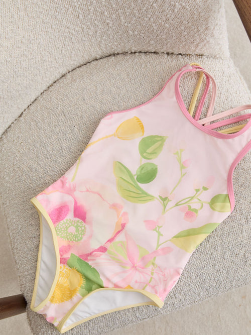 Reiss Pink Print Yasmin 9-13 yrs Printed Cross-Strap Swimsuit image 1