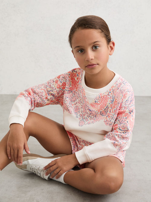 Reiss Pink Print Jessie 9-13 yrs Floral-Print Sweatshirt and Shorts Set image 1