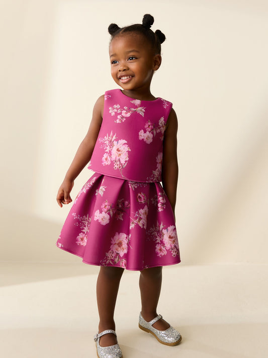 Red Floral Scuba Top and Skirt Set (3mths-7yrs) image 3