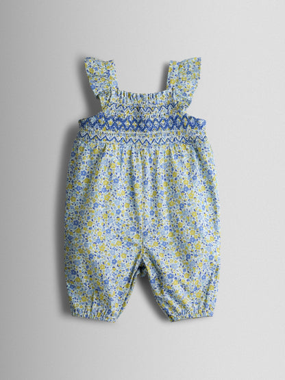 JoJo Maman Bébé Blue Smocked Dungaree, T-Shirt & Headband Set image 2
