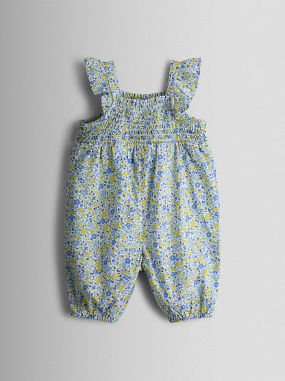 JoJo Maman Bébé Blue Smocked Dungaree, T-Shirt & Headband Set image 3