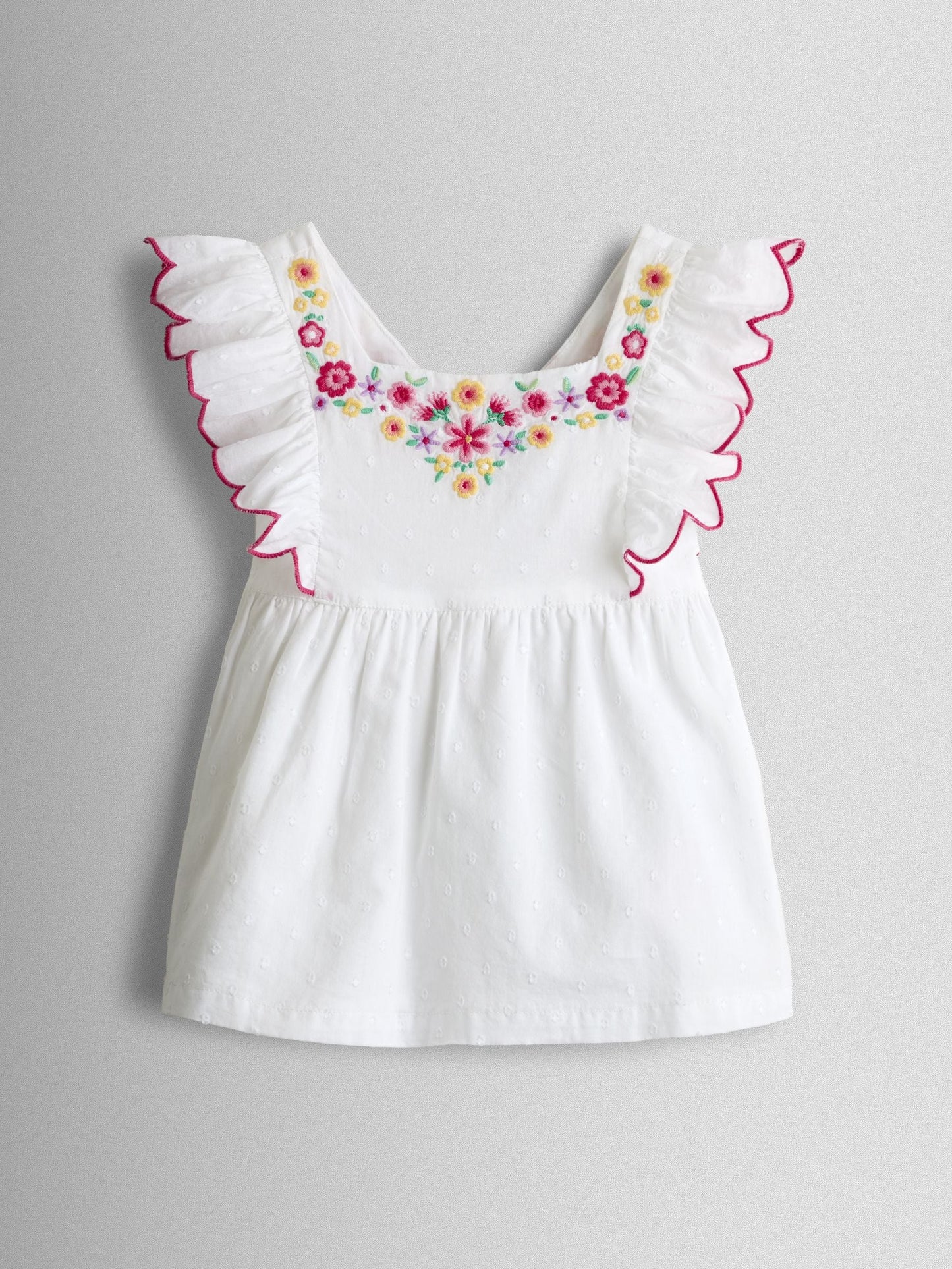 JoJo Maman Bébé White Strawberry Floral Embroidered Top & Scalloped Short Set image 3