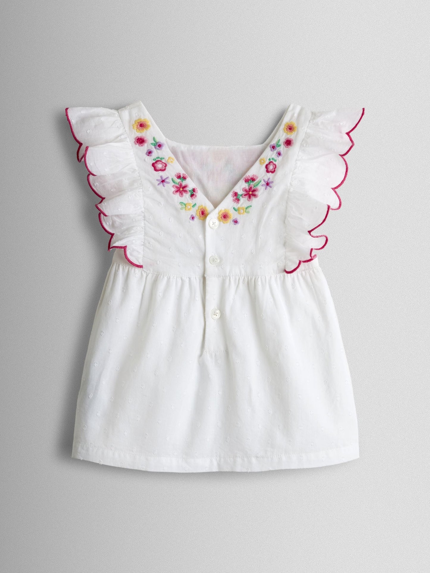 JoJo Maman Bébé White Strawberry Floral Embroidered Top & Scalloped Short Set image 4