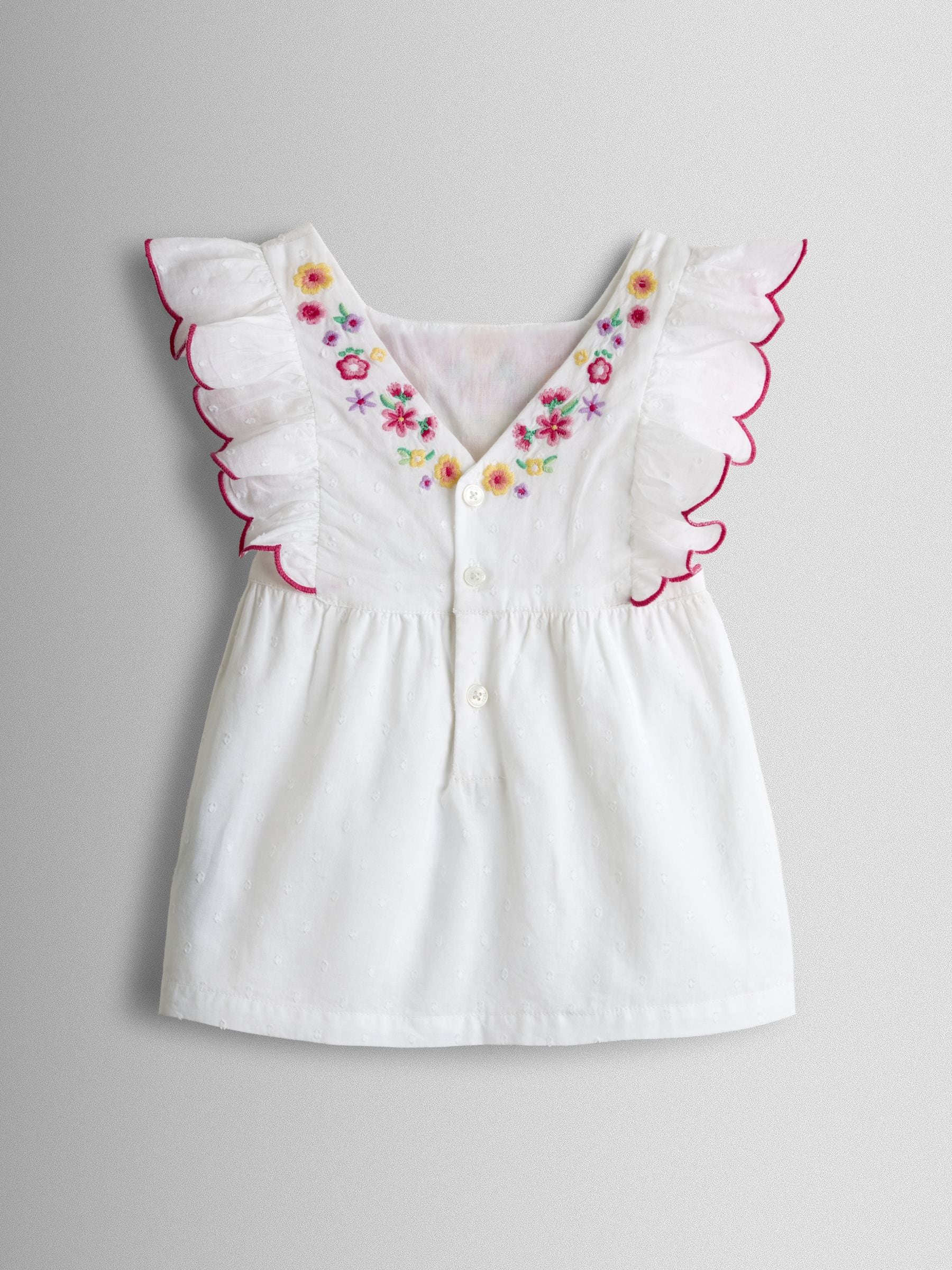 JoJo Maman Bébé White Strawberry Floral Embroidered Top & Scalloped Short Set image 4