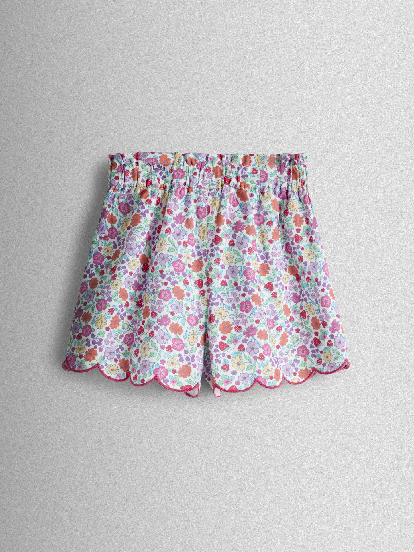 JoJo Maman Bébé White Strawberry Floral Embroidered Top & Scalloped Short Set image 6