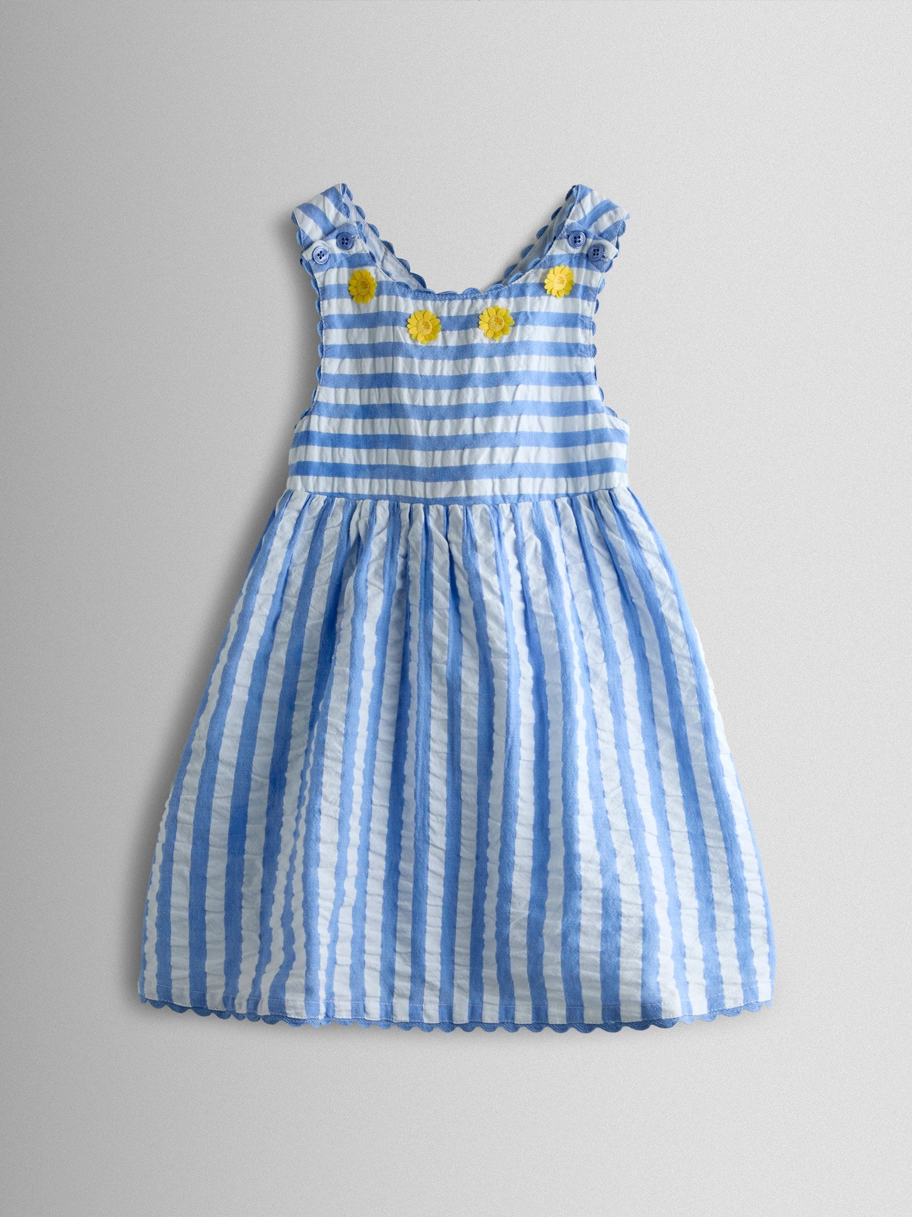 JoJo Maman Bébé Blue Cross Back Applique Sun Dress image 3