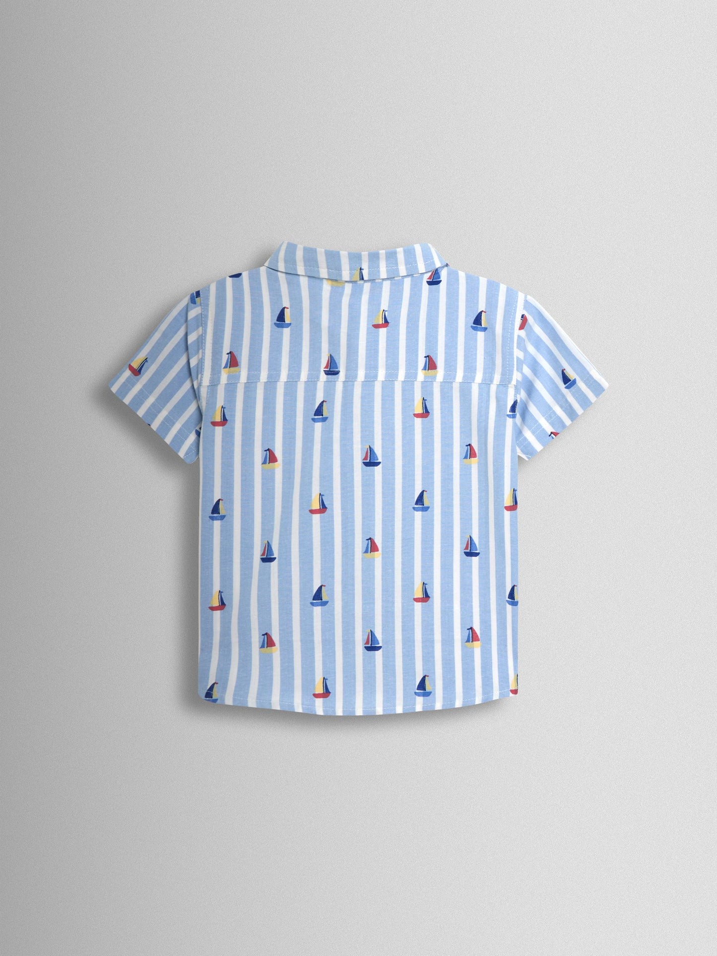 JoJo Maman Bébé Blue Boat 2-Piece Shirt & Twill Shorts Set image 3