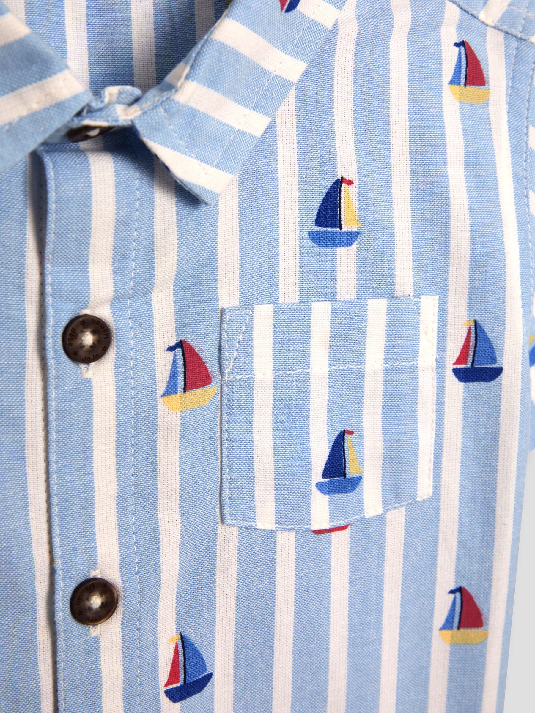 JoJo Maman Bébé Blue Boat 2-Piece Shirt & Twill Shorts Set image 6