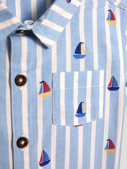 JoJo Maman Bébé Blue Boat 2-Piece Shirt & Twill Shorts Set image 6